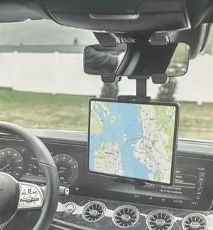 Tablet Holder for Car Rearview Mirror - Upgraded Wider Clip [Large Mirrors Friendly] Rear View Mirror Tablet Car Mount, 360deg Rotatable and Retractable, for iPad Pro Air Mini, Galaxy, 4.7-13" Devices