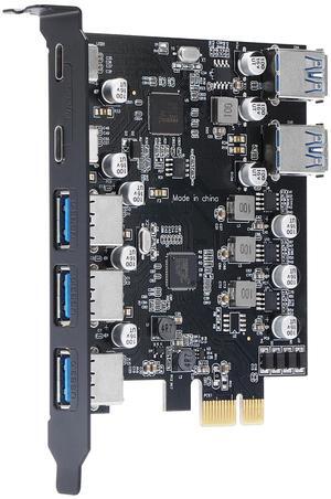 XRIKUI PCIe to USB 3.0 5X USB-A and 2X USB-C Ports Expansion Card,PCI Express Internal USB 3 Hub Converter for Desktop PCS Riser Card