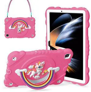 XZC Case for Samsung Galaxy Tab A9+/ A9 Plus Case 11" 2023 (SM-X210/X216/X218), Unicorn Heavy Duty Shockproof Protective Case with Stand/Shoulder Strap for Kids Girls Women (Rose)