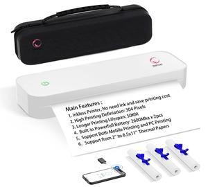 yanxio Portable Printer, Portable Printers Wireless for Travel, Inkless-Thermal-Small-Printer, Support A4&A5 & 8.5 x 11inch Thermal Papers, Support iOS, Android, Windows (with 3 Roll Papers & Case)