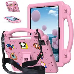 YRH Kids Case for iPad Air 11 inch M3/M2 (2025/2024), for iPad Pro 11 inch (M4) 2024, Kids EVA Shockproof Cover with Strap, for Air 7th/6th Gen Case, Pink