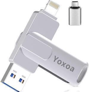 MFi Certified 128GB Flash Drive for iPhone & iPad, High-Speed Photo Stick for External Memory Storage, Backup & Transfer Files, Thumb Drive Memory Stick for iPhone/iPad/iOS/Android/PC (Silver)