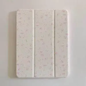 Hard PU Leather Mirror Back Folio Case with Triple Adjustable Kickstand for Apple Pink Bow Ribbon Flowers Floral Light Cream White Refreshing Girls Kids (for iPad 10 10.9-inch 10th Generation 2022)