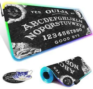 Yuxcfhjfe RGB Gaming Mouse Pad, Large, Multi-colored, Fabric (Surface), Rubber (Base), Ouija Board Theme, LED Light-up, Non-Slip, Great for Gamers