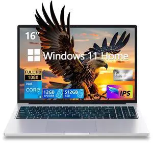 Z ZOLWAYTAC Gaming Laptop,Core i5-Quad-Core Processor (Up to 3.5GHz), 16" FHD IPS 1920x1200 180° Viewing Angle,12GB DDR4+512GB SSD, WiFi&BT/USB3.2-Aluminum Laptop for Work/Gaming,Metallic Silver