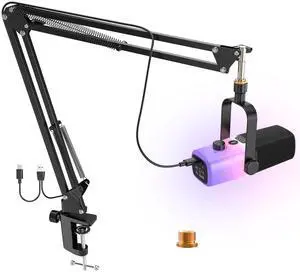 ZealSound USB Gaming Microphone,PC Microphone for Phone Tablet with RGB for Streaming Podcast Vocal Recording ASMR, Computer Mic with Noise Cancellation,Mute Button,Gain Knob,Desktop Arm Boom Stand
