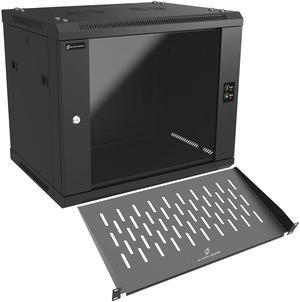 ZC HAPPY ORANGES 9U Wall Mount Rack Server Rack Enclosure with 2 Cooling Fans, Glass Door, 17.7inch Deep & 1U 10inch Deep Server Rack Shelf