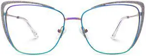 Zeelool Cat Eye Blue Light Blocking Glasses Metal Frame Women Eyeglasses with Glitter JGM182863-02 Colorful