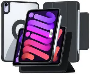 ZENLU iPad Mini 6th 7th Generation Case Removable Magnetic Folio Cover, Premium PU Leather, Multiple Angles Stand, Pencil Slot Charging Support, Full Protective Case for 8.3" iPad Mini 6 7 (Black)