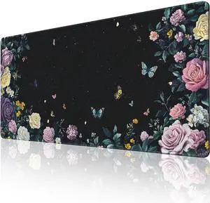 ZOCOZY Gaming & Office Mouse Pad - 48"x 24" Extended 3XL Desk Mat with Stitched Edges, Non-Slip Rubber Base, Giant Computer Mousepad for Laptop, Keyboard, PC - Flower Pattern Desk Protector