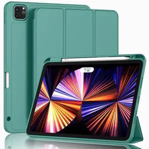 ZryXal New iPad Pro 11 Inch Case 2022(4th Gen)/2021(3rd Gen)/2020(2nd Gen) with Pencil Holder,Smart iPad Case [Support Touch ID and Auto Wake/Sleep] with Auto 2nd Gen Pencil Charging (Forest Green)