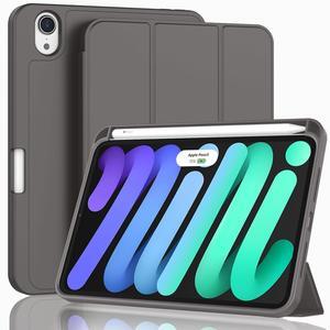 ZryXal for iPad Mini 7 Case A17 Pro 2024/iPad Mini 6 Case 2021 8.3 Inch with Pencil Holder, iPad Mini 7th/6th Generation Case with Soft TPU Back and Auto Sleep/Wake, Space Gray