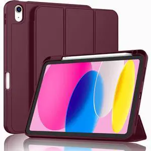ZryXal iPad (A16) Case/iPad 10th Generation Case [11-Inch 2025/10.9 Inch 2022] with Pencil Holder, Smart Cover with Soft TPU Back [Support Auto Wake/Sleep] (Wine)