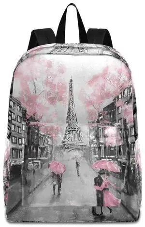 ZzWwR Chic Romantic Paris Eiffel Tower Large Travel Laptop Backpack Durable Computer Bag for Men Women School Bookbag Work
