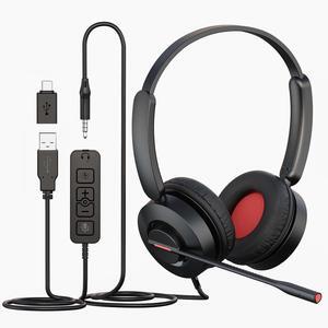 MAIRDI USB Headset with Microphone, 7.1 Surround Sound, USB-A/Type C/3.5mm 3-in-1 Wired Headset with Mic Noise Cancelling & Mute, Computer Headphone for Laptop Home Work Office CallCenter Teams Zoom