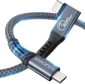 iDsonix USB 4 Cable[USB-IF Certification] Compatible Thunderbolt 4 Cable 90 Degree 6.6Ft with 40Gbps Data Transfer, 8K@60Hz/Dual 4K Display, PD100W Charging for MacBook, iPad Pro, Mac Mini, Laptop SSD