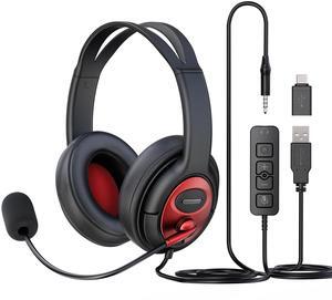 MAIRDI USB Headset with Microphone, Type-C/USB/3.5mm Jack 3-in-1 PC Headset, Computer Headset with Mic Noise Canceling for Teams Call Centers Skype Zoom Home Office Dragon Nuance Dictation