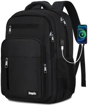 Skaypibs Black Backpack for Men Women, School Backpack for Boys Girls Teens, 15.6 Inch Laptop Backpacks with USB Port, Water Resistent Book bag, Work College Bookbag, back pack, Mochila para hombre