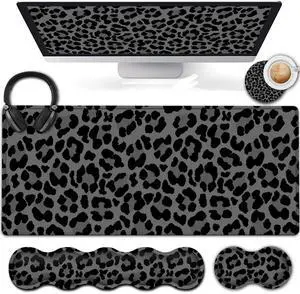 Ergonomic Keyboard Wrist Rest and Large Gaming Mouse Pad with Non-Slip Base, for Home Laptop Office Desk Pad,31.5x11.8 Big Desk Mat Black Leopard Print Pattern Mouse Pad with Wrist Supprot