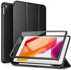 SURITCH for iPad 9th/8th/7th Generation, iPad 10.2 Case, [Built in Screen Protector] [Pencil Holder] Lightweight Leather Case Smart Cover and Magnetic Trifold Stand for iPad 2021/2020/2019(Black)