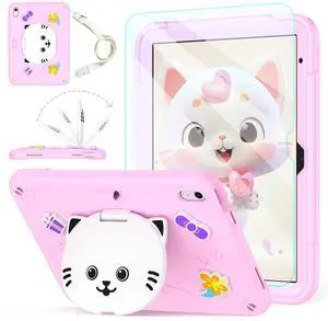TOMORRY Case for iPad (A16) 11th 2025 /10th Generation 10.9 Inch 2022 with Tempered Glass Screen Protector,Cat Stand & Pencil Holder Shoulder Strap,Shockproof for iPad Case 10th Gen Kids Girls -Pink