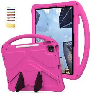 UUcovers Kids Case for Apple iPad Air 13 inch M3/M2 (2025/2024), Stand Protective Cover with Pencil Holder/Handle Kickstand/Lightweight Soft EVA Foam Shockproof Cover for iPad Air 13 Tablet, Rose