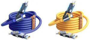 Vexipia 2 Pack 4-in-1 5FT 100W USB C Cable Lightning Cable (Yellow + Blue)