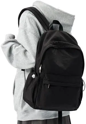 WEPOET Simple Black School Backpack For Women Men Aesthetic Medium Backpack Lightweight Casual Daypack College Backpacks Cute Bookbag for Teens Girls Boys Basic Bagpack