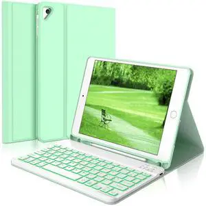 WINCHKING Backlit Keyboard Case for iPad 9.7 Inch,5th/6th Generation(2017/2018)&Air 2/1 (2014),7-Color Backlit,Detachable Wireless Keyboard with Built-in Pencil Holder Case for iPad Pro 9.7",Green