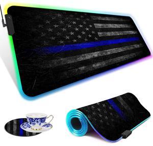 RGB Gaming Mouse Pad Large Mouse Pad Desk Mat Led Mouse Pad Light-up Mouse Pad, Large Keyboard Pad, Optical Waterproof Non-Slip, Great for Gamers, Vintage Blue American Flag