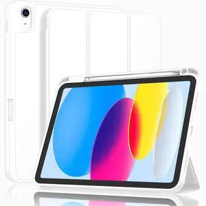 ZryXal iPad (A16) Case/iPad 10th Generation Case [11-Inch 2025/10.9 Inch 2022] with Pencil Holder, Smart Cover with Soft TPU Back [Support Auto Wake/Sleep] (White)
