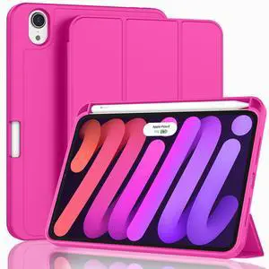 ZryXal for iPad Mini 7 Case A17 Pro 2024/iPad Mini 6 Case 2021 8.3 Inch with Pencil Holder, iPad Mini 7th/6th Generation Case with Soft TPU Back and Auto Sleep/Wake, Rose Red