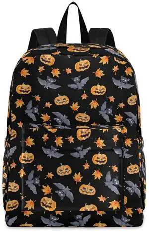 ZzWwR Halloween Bats Pumpkin Casual Polyester Laptop Backpack Large Daypack for Business Sport Travel School Bookbags