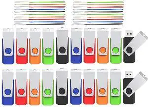 1GB Flash Drive 20 Pack, Wooolken USB 2.0 Thumb Drives Memory Stick with LED Light and Lanyards for Storage and Backup (Mixed Colors: Black Red Blue Orange Green)