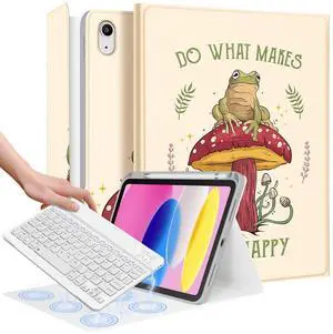 Wazzasoft for iPad 10th Generation Case with Keyboard - for iPad A16 Cases Pencil Holder 10.9 Inch Cover Women Girl Cute Girly Teen Frog Unique Design Funda for Apple Tablet 10th/11th gen