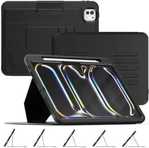 HXCASEAC Cover for iPad Pro 11 inch 5th Generation Case 2024 (M4), with 7 Angles Magnetic Stand & Pencil Holder & Strong Magnets Support Stick to Fridge (A2836 / A2837 / A3006) Pro11 5th Gen - Black