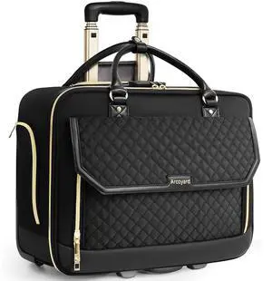 Arcoyard Rolling Laptop Bag Women, Rolling Briefcase for Women for Work, 17.3 Inch Computer Bag with Wheels, Fashion Flap Laptop Bag With Wheels for Work Business, TSA Friendly Design, Black