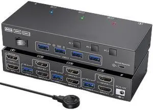 KVM Switch 2 Monitors 3 Computers, Share 4 USB Ports, USB3.0 KVM Switch for Keyboard Mouse Printer Support 4K@60HZ, Dual Monitor Kvm Switcher Support Extended & Duplicate