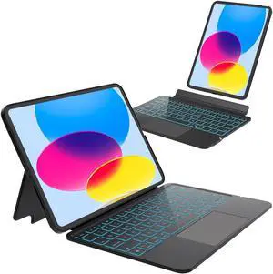 Otuoor Keyboard Case for iPad 10th Generation (10.9" 2022) and iPad 11th (A16, 2025), Magnetic Detachable Wireless keyboard for ipad 10th generation with 7 Color Backlight, Multi-Touch Trackpad(Black)