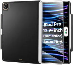 Magic-Keyboard Compatible Case for iPad Pro-12.9 - Cases with Pencil Holder & Screen Protector for SmartKeyboard Folio 6th/5th Generation Pro 12.9, Ultra-Thin and Slim (Keyboard Not Included), Black