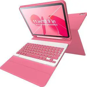 iPad 11th 10th Generation Case with Keyboard, 10.9in Multi Angle Adjustable 2022 Detachable Bluetooth Keyboard with Pencil Holder Soft TPU Back Easy to Clean Case(Hot Pink)