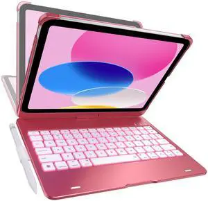 typecase Flexbook Keyboard Case for iPad 11th (A16, 2025) and iPad 10th Gen (10.9", 2022)  No Trackpad, 11-Color Backlight, 360° Rotatable, 7 Use Modes, Thin & Lightweight  Pink