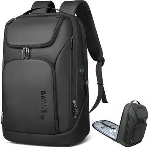 hk Business Smart Backpack for Men Anti-Theft for 17.3 Inch Laptop with USB Charging Port Water-Resistant Large Durable Compact 30L for Travel College Work-Deep Black