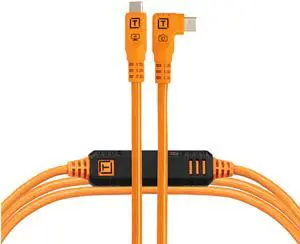 Tether Tools TetherPro Optima 10G USB Exclusive Data Transfer, 15 (4.6M) Straight to Right Angle Cable - Orange