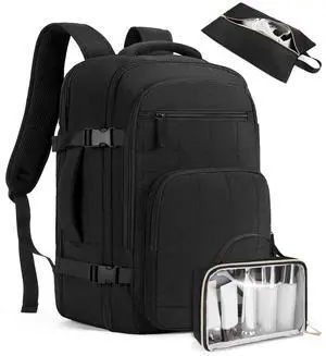 Telena Travel Backpack Carry on Flight Approved, 17.3 inch Laptop Quilted College Bookbag Personal Item Travel Bags for Women Black