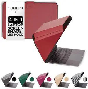 Philbert Danish Design 4-in-1 Laptop Sun Shade Lux Hood - Screen Shade, Privacy Screen, Heat Protection, Contrast Enhancement - Fits 15"-16 Laptops, Self-Standing Cover with Pocket - Red