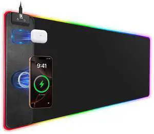 Miroddi Wireless Charging Mouse Pad 15W, RGB Gaming Mousepad 31.5"x15.7" Extra Large Desk Mat, 13 Light Modes, Non-Slip Rubber Base Waterproof Keyboard Mouse Pad for Gamer, PC, MacBook, Laptop