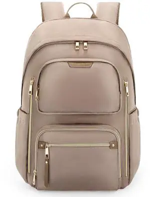LIGHT FLIGHT Women's Laptop Backpack Fit for 15.6 Inch for Travel Work Business College, Large Capacity Stylish Bookbag with USB Port and Water-Resistant for Daily Use,Champagne