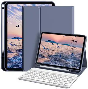 kenke for iPad (A16) 11th/10th Generation Case with Keyboard (11/10.9 Inch, 2025/2022), Smart Magnetic Detachable Wireless Bluetooth Keyboard, Folio Keyboard Case with Pencil Holder, Purple