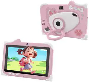 HOTTABLET Kids Tablet, 7" Android 12 Tablet for Kids, 4GB RAM 32GB ROM with Case, 1.6Ghz Quad-core Processor 3000mAh Battery FHD Display, 5MP Camera Parental Control, Pink